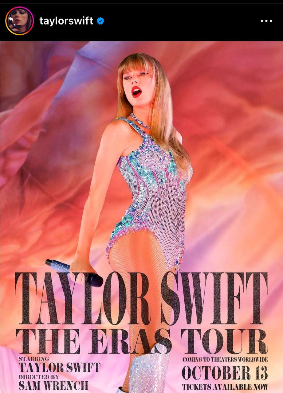 Taylor Swift announces world premiere of The Eras Tour concert film on Instagram
