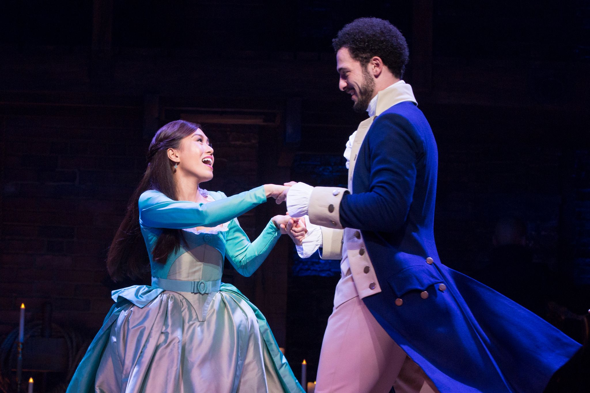 Rachelle Ann Go (L) as Eliza Schuyler in the London's West End production
