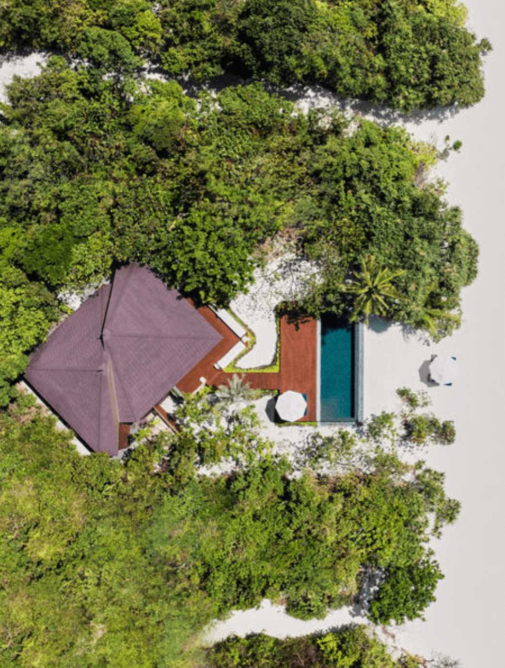 An aerial shot of one of Amanpulo's accommodations