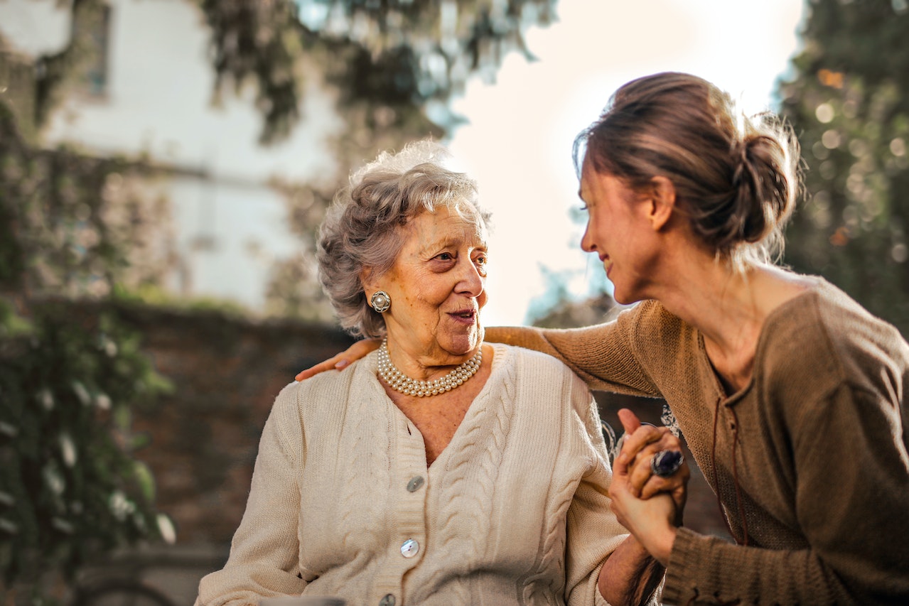 A mother and daughter sharing stories