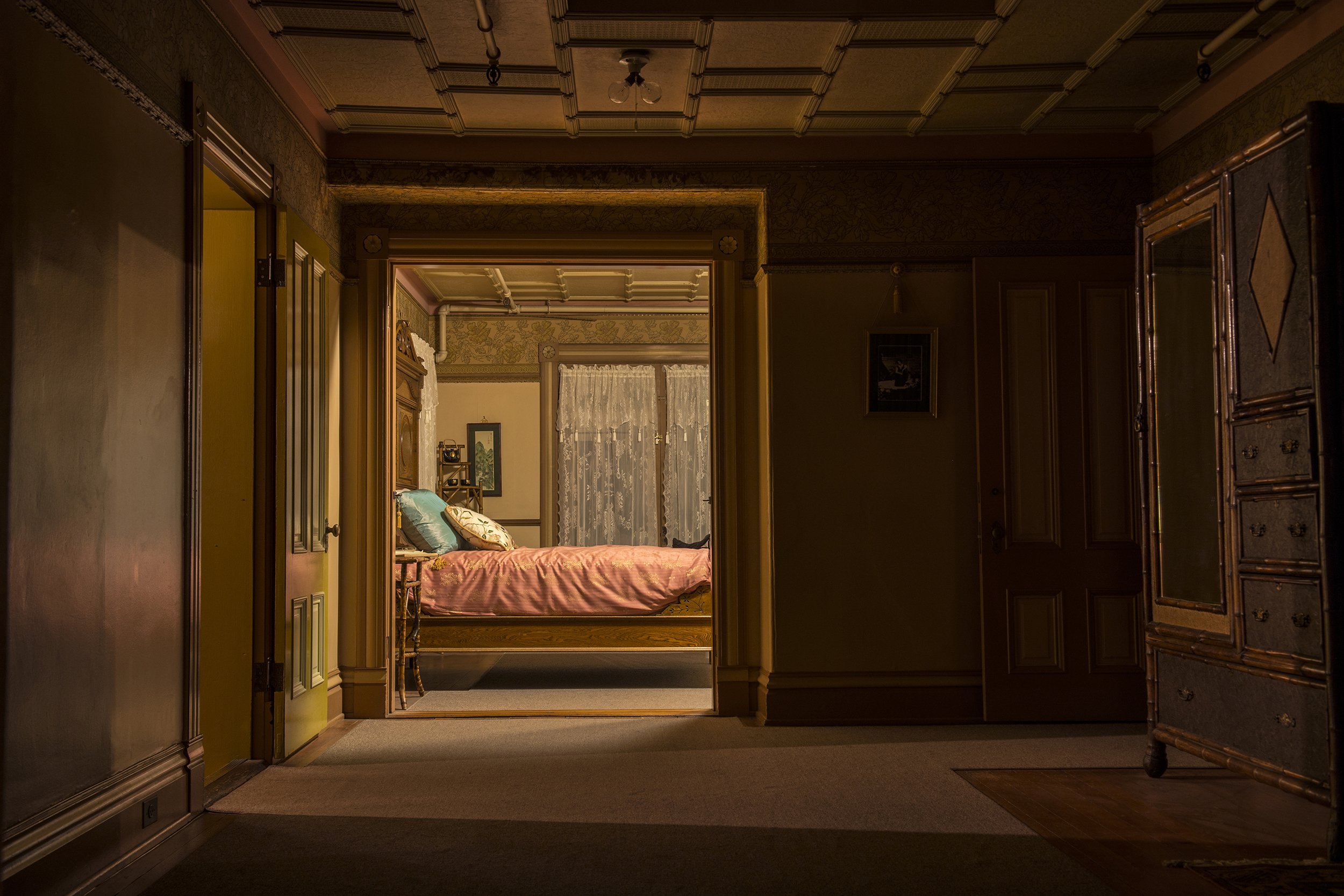 The home’s “Oriental Bedroom” at night