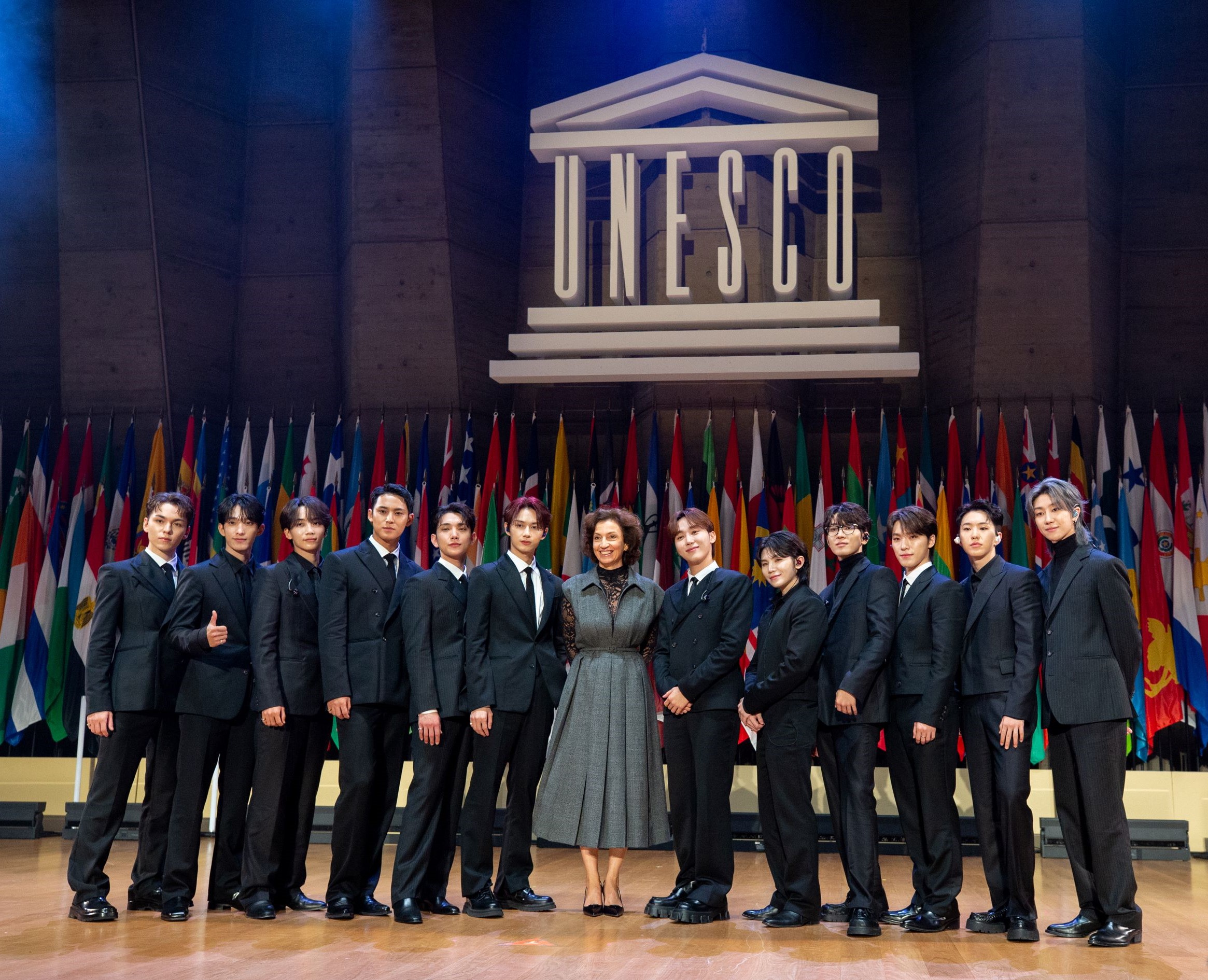Seventeen with UNESCO's Director Audrey Azoulay