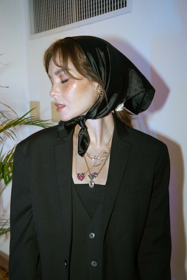 Burmese ruby heart pendant; opal and pink sapphire necklace; lavender, amethyst, aquamarine, and rose quartz Zen necklace.