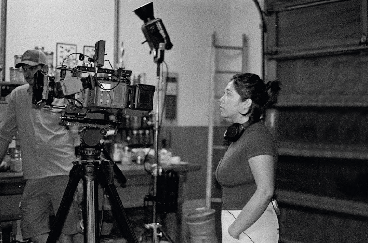 Kenna directing on the set of Peach Fuzz