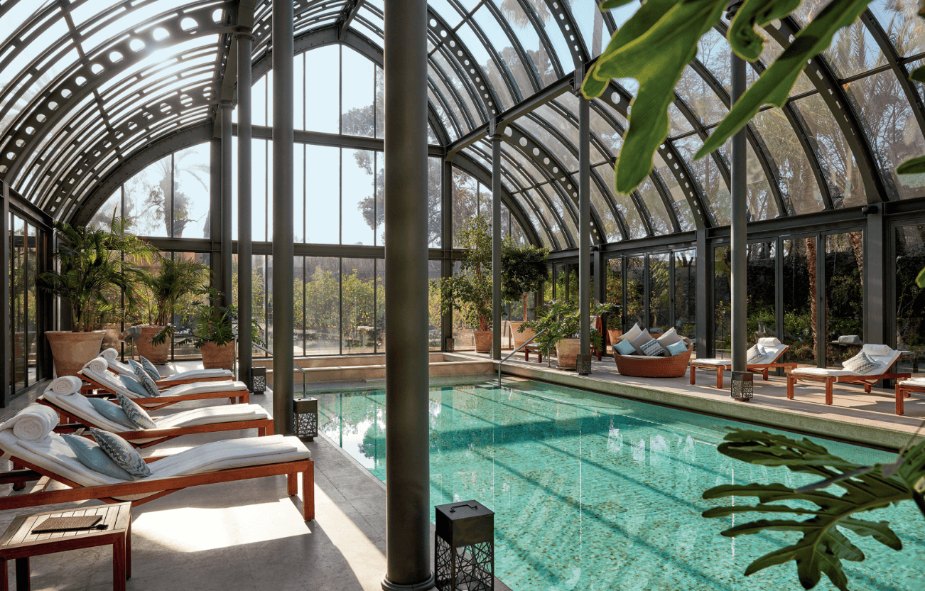 There are private pavilions and sun loungers all around the 20-by-30-meter swimming pool