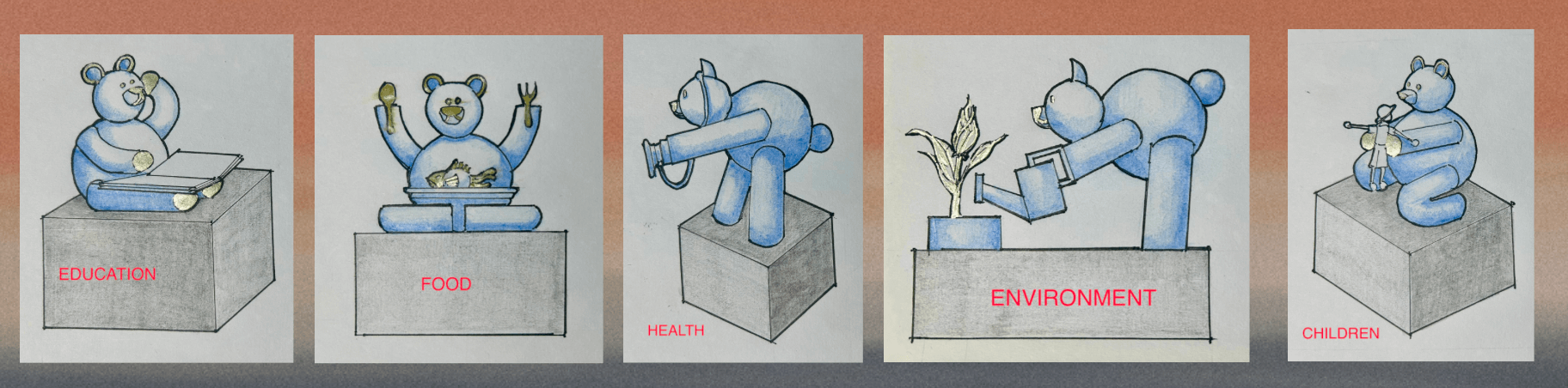 Nixxio's early concept sketches for the Philanthropic Excellence Awards trophies