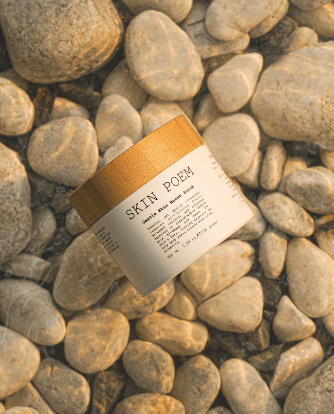 The Gentle Skin Reset Scrub, with volcanic and corundum minerals, clears pores and enhances skin flora. 