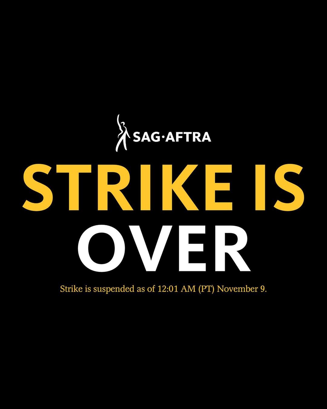 SAG-AFTRA posts that the strike is over