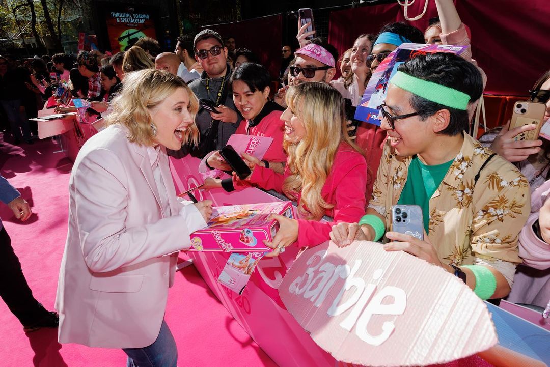 Greta Gerwig with fans during a Barbie movie event in Sydney