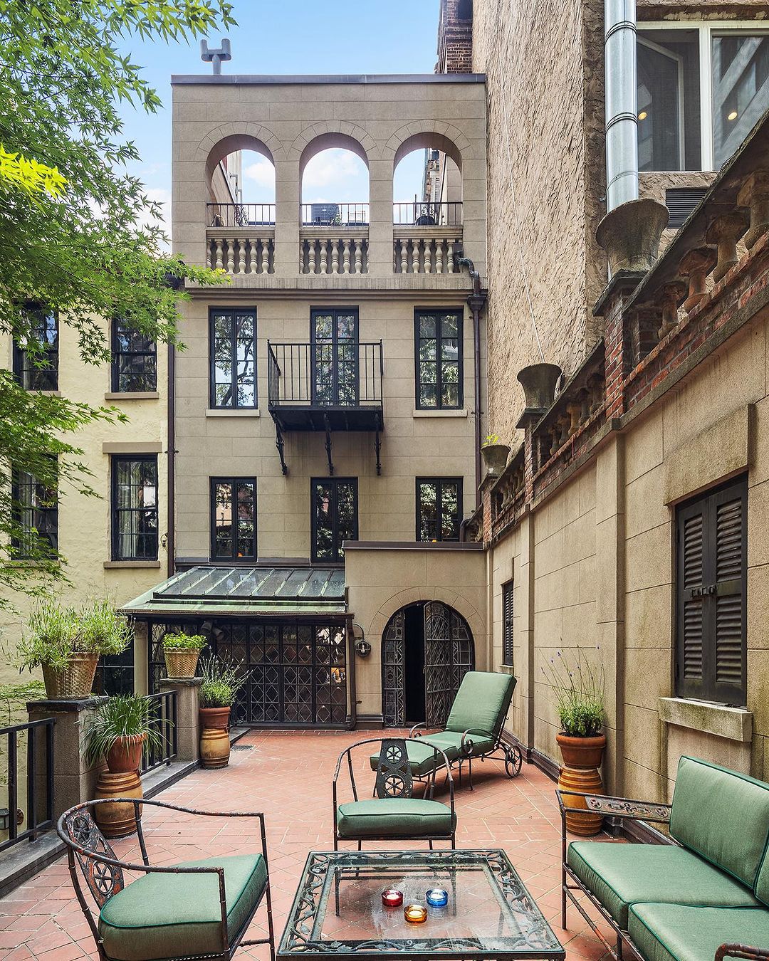 The terrace overlooks the garden