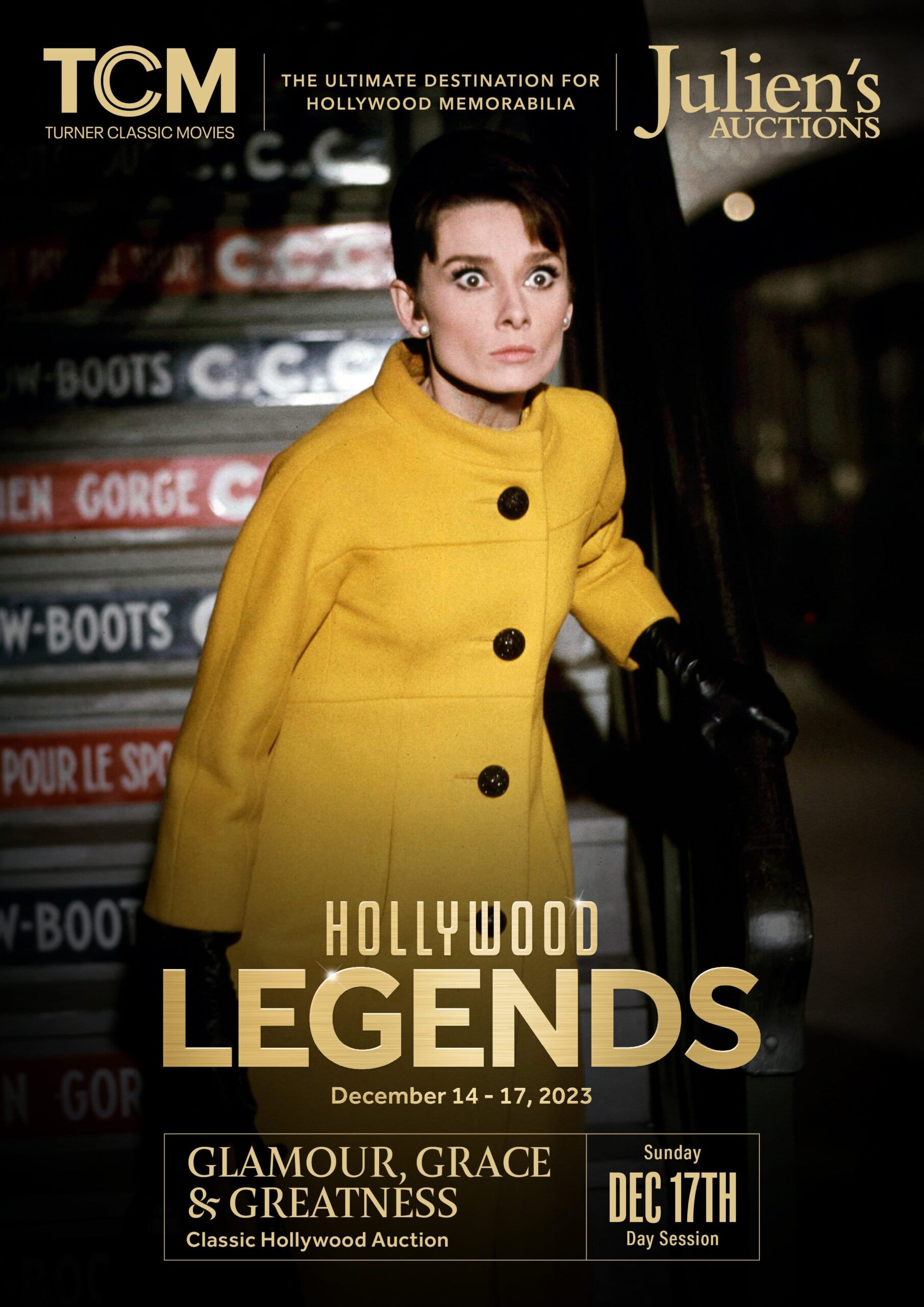 The official poster for the Julien’s Auctions “Glamour, Grace, and Greatness” sale