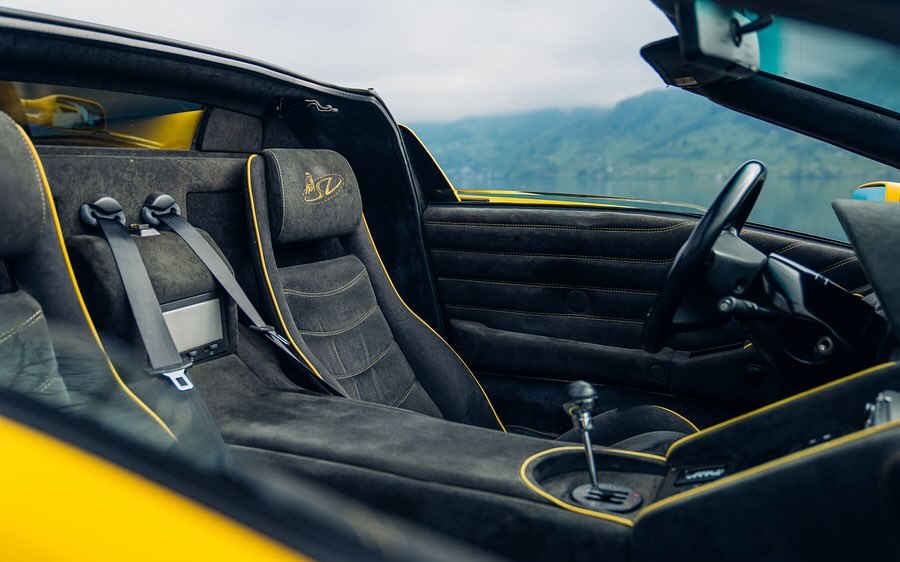 The Diablo SV Roadster's interior is accented with yellow piping