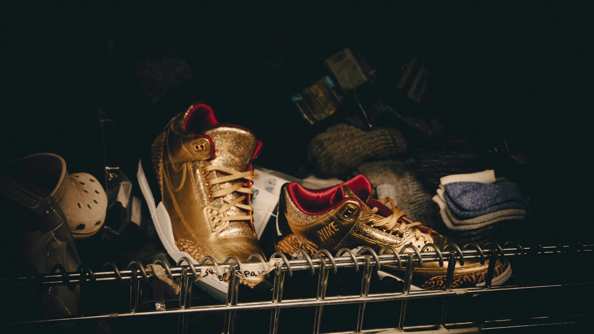 The pair of gold Air Jordan 3 was found in an Oregon shelter’s donation chute