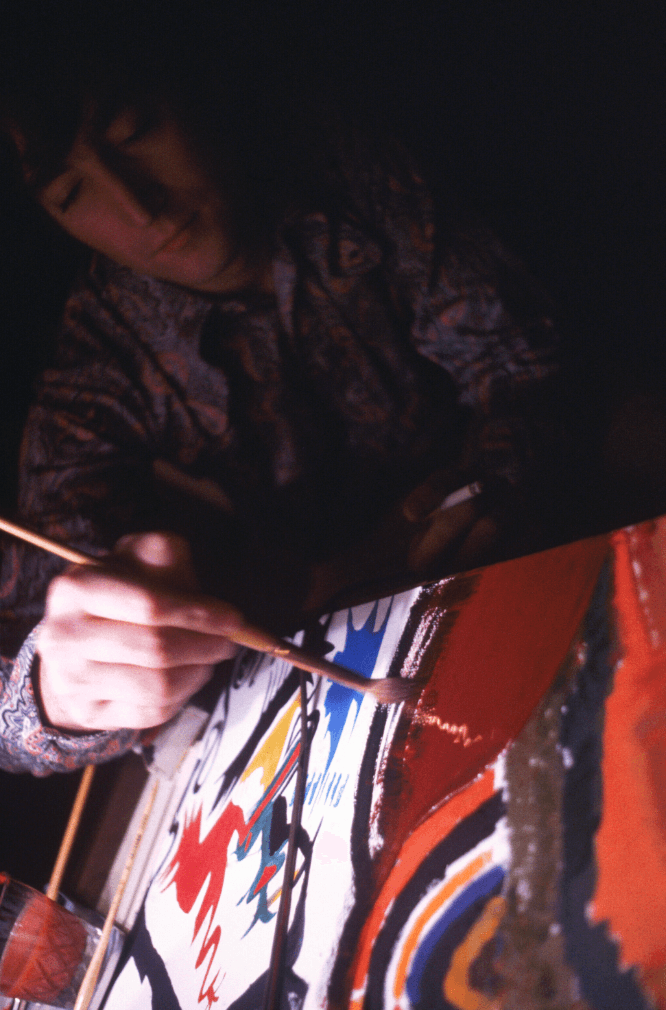 Each corner of a single piece of Japanese paper became a canvas, with every band member contributing towards the center.