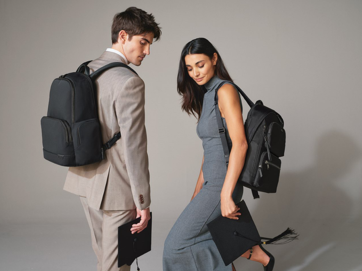 Harrison Hadden Backpack in Black Nylon and Voyageur Montana Backpack in Black Gunmetal