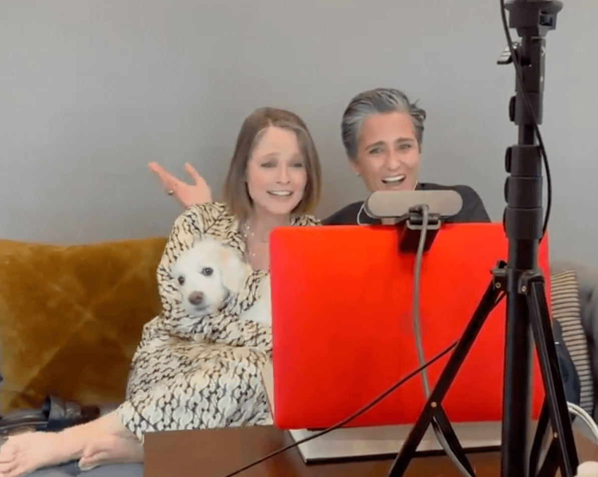 The couple celebrating Foster’s Golden Globe win from their home