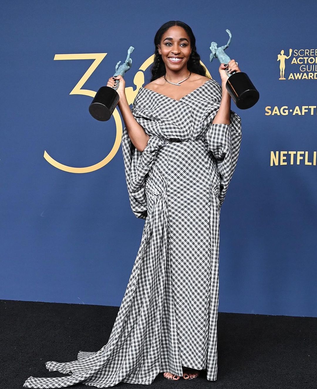 Ayo Edebiri continues to sweep awards season, this time in a gown by Luar