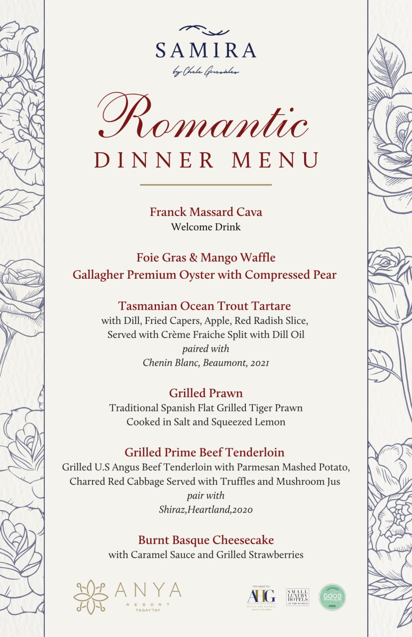 Chef Chele Gonzales’ dinner menu for Samira, one of their restaurants.