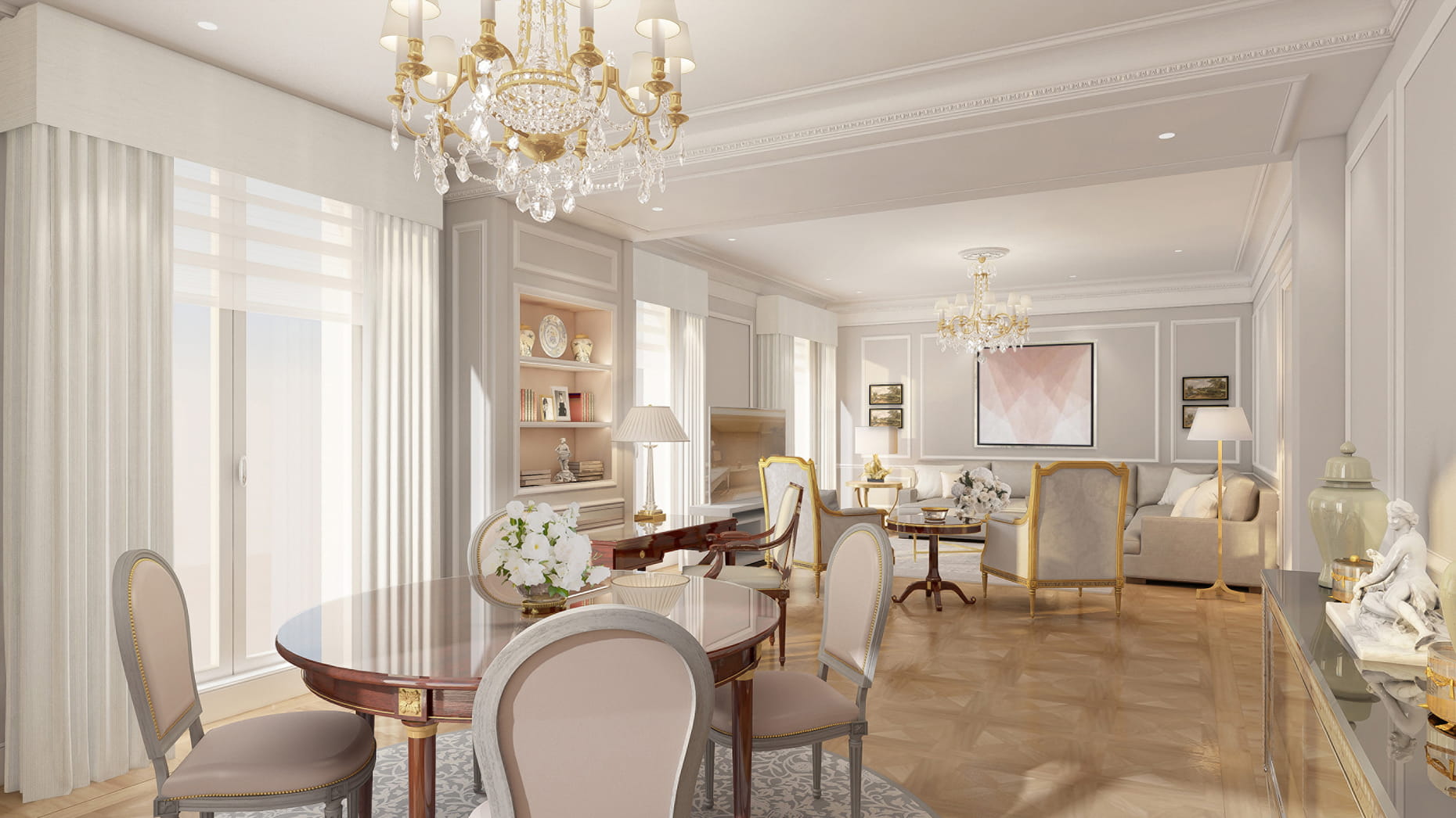 The living and dining area of the Grand Premiere Suite