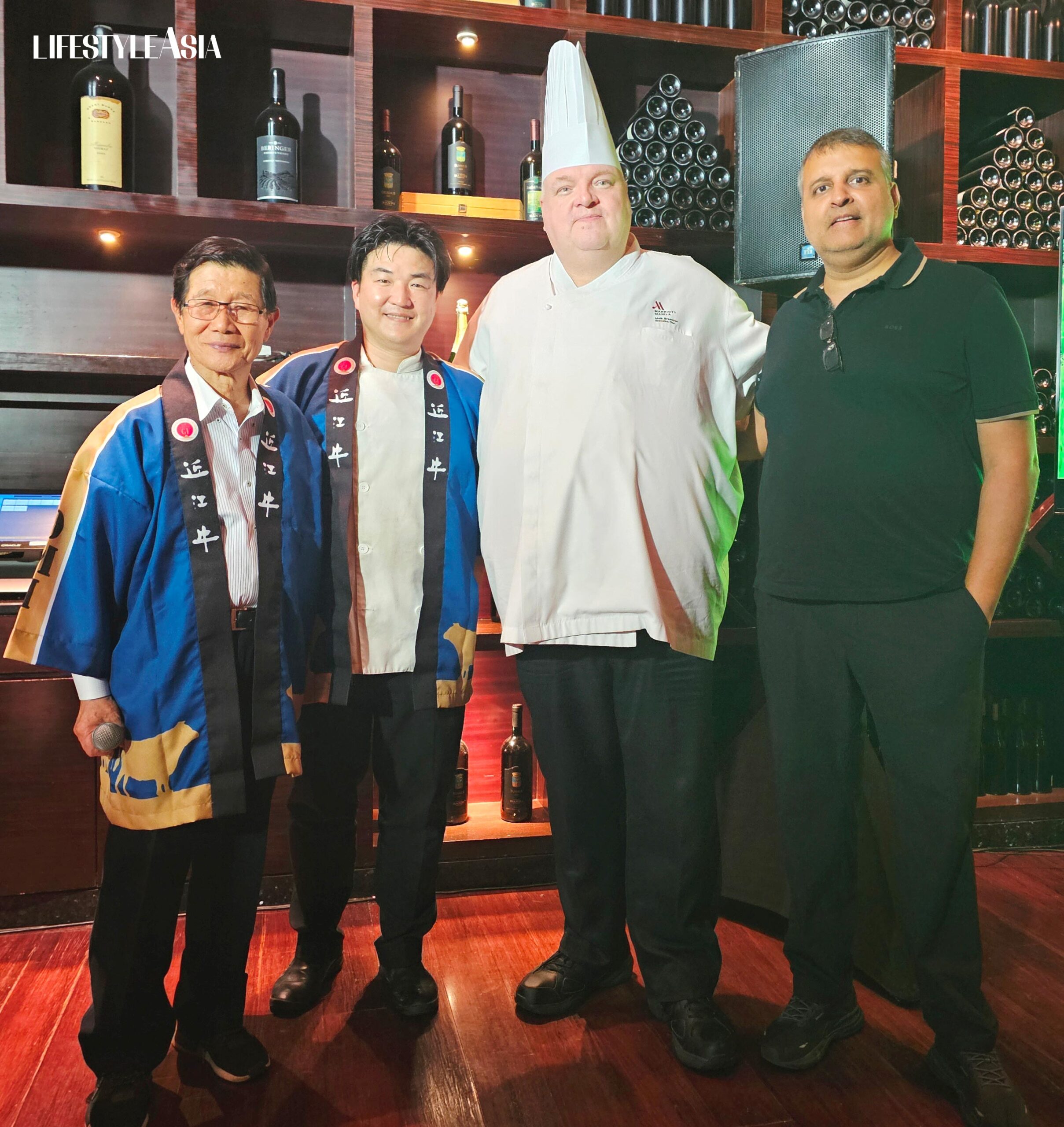 L-R: Tanaka Teruaki, Sales Director of Asahi Corporation; Shintani Noruyuki, Omi Wagyu Master and Executive Chef of Asahi Corporation; Meik Brammer, Executive Chef Marriott Hotel Manila; and Kawshik Sehwani, Managing Director of Alternatives Food Corp