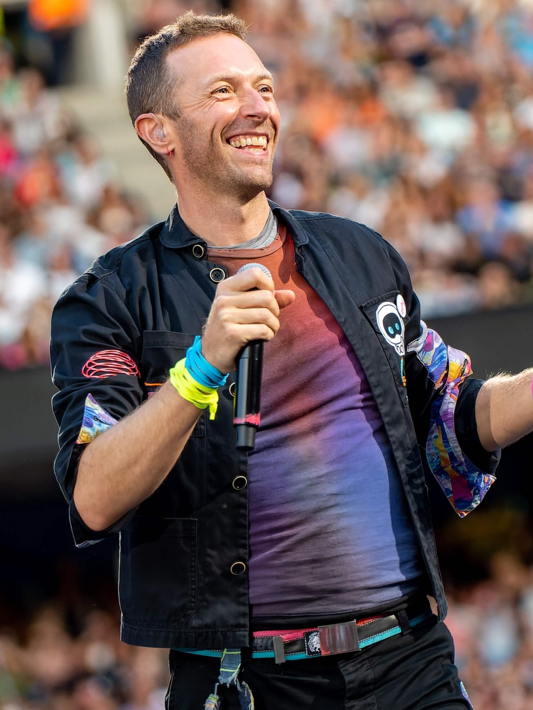 Chris Martin at Manchester's Etihad Stadium in June 2023