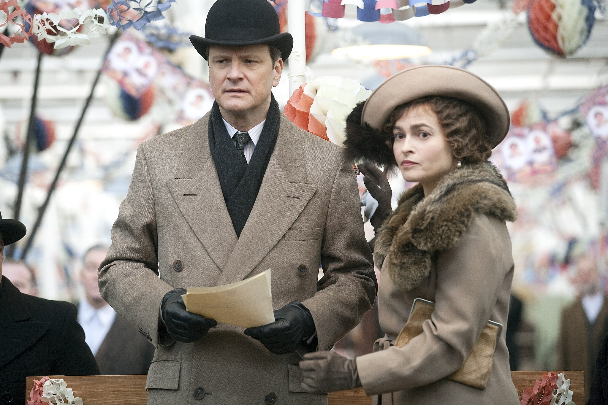 Colin Firth and Helena Bonham Carter filming The King's Speech