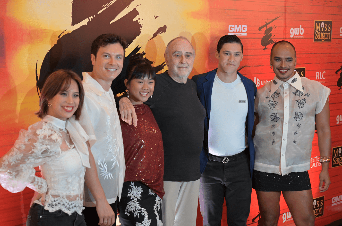 L-R: Kiara Dario, Nigel Huckle, Abigail Adriano, Claude-Michel Schönberg, Laurence Mossman, and Seann Miley Moore