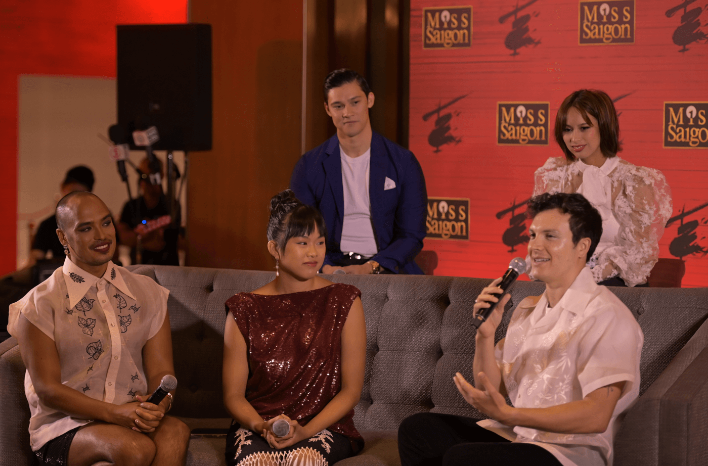 Nigel Huckle during the press event (bottom left-most), with the cast