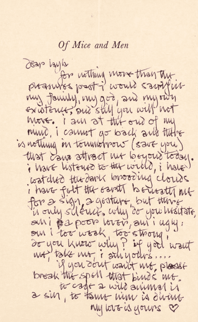 Another note for Boyd from Clapton, torn from a page from John Steinbeck's “Of Mice and Men”