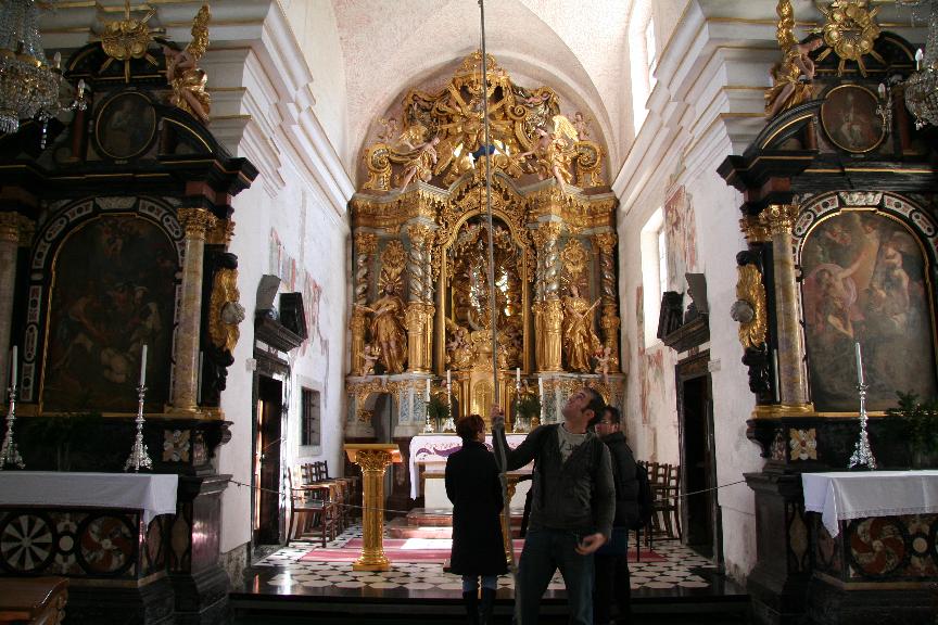 The church’s interiors and the site of the Lucky Bell, which tourists can tug on