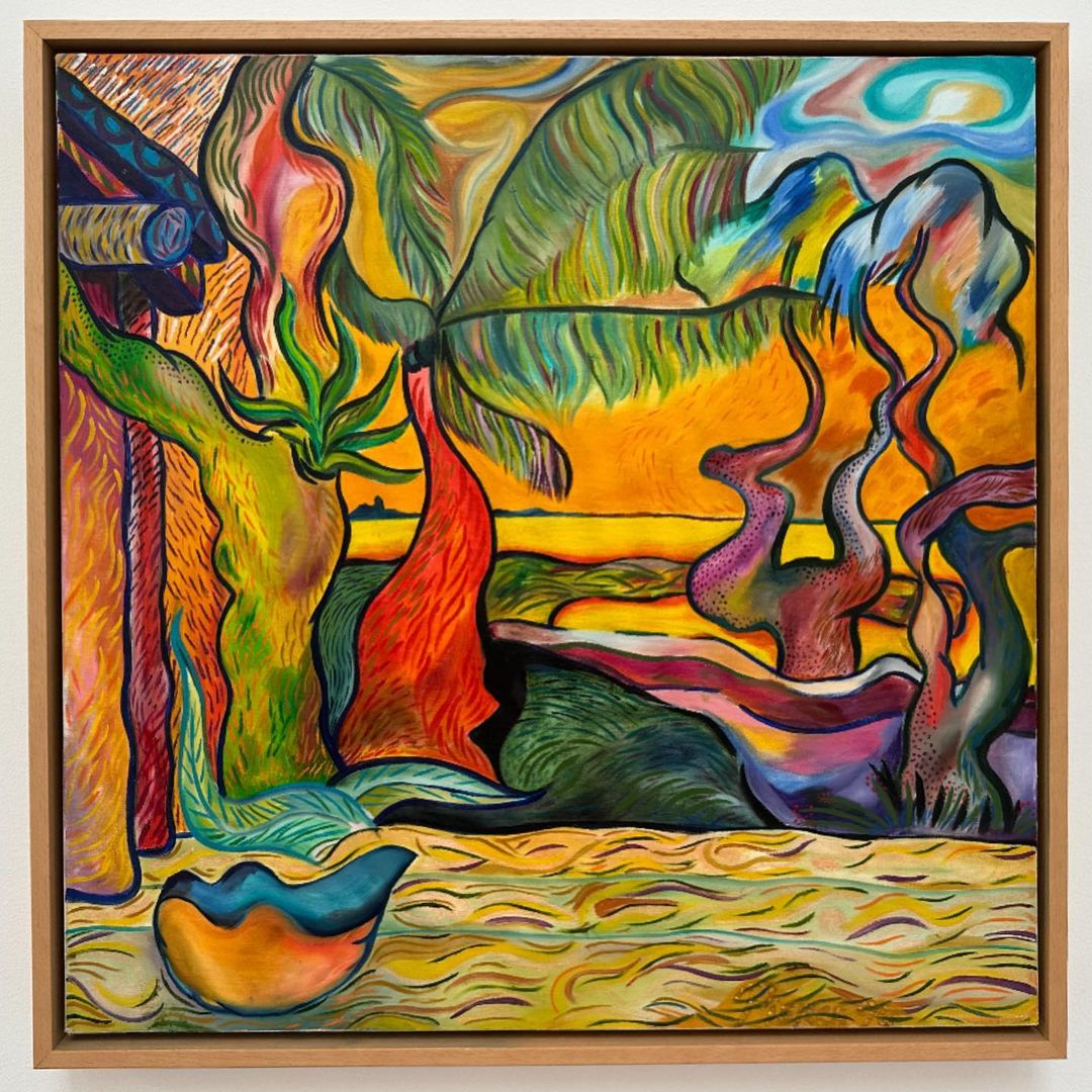 Brosnan’s “Fiji” (1996, acrylic on canvas)/Photo via Instagram @piercebrosnanofficial