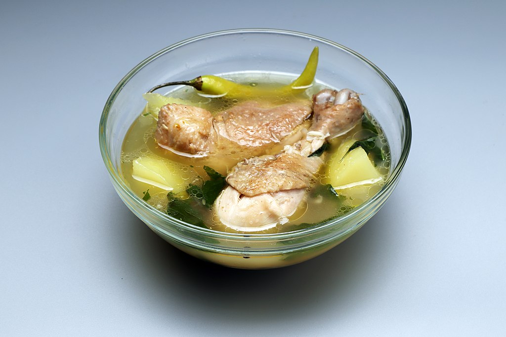 The traditional “tinola” uses green papaya, ginger, and chili pepper leaves