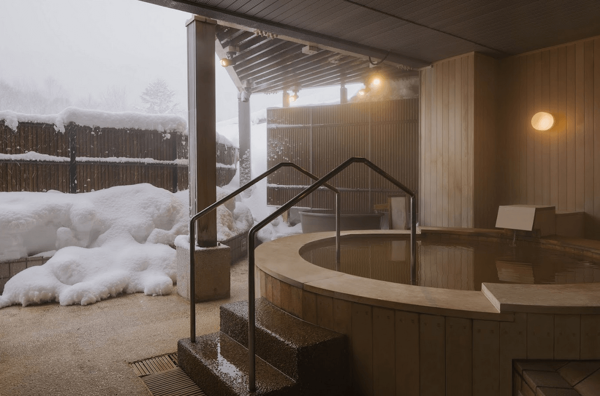 TOP LEFT:  Dining with a view; TOP RIGHT: A family tatami room; BOTTOM LEFT: Another room in Club Med Kiroro Grand; BOTTOM RIGHT: Rotenburo outdoor hot tub