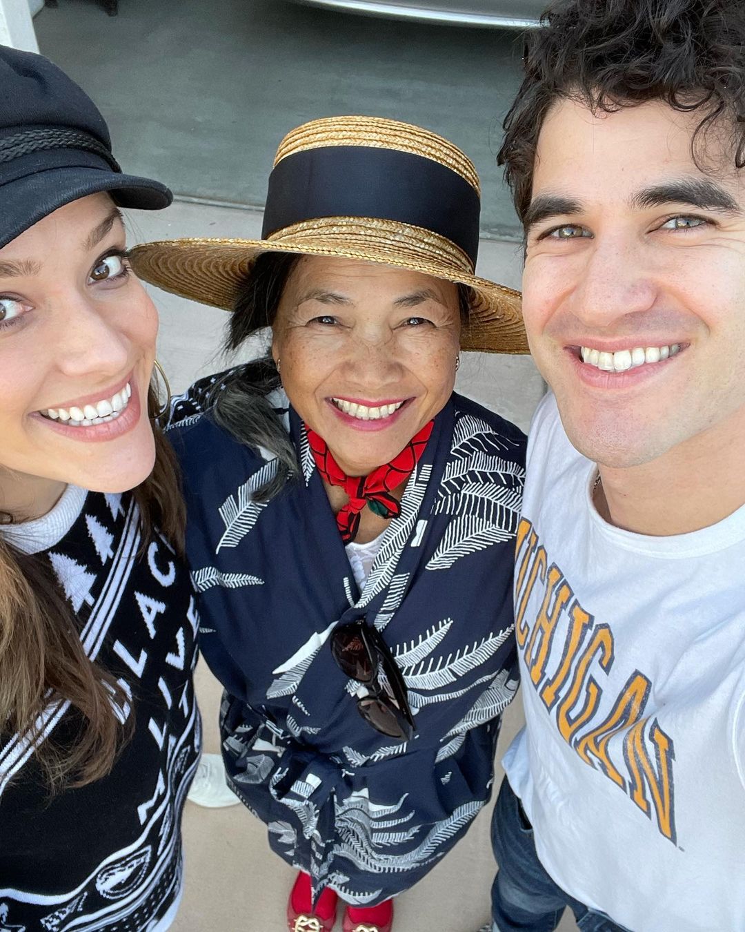 Darren Criss with his wife, Mia Swier, and his mom, Cerina