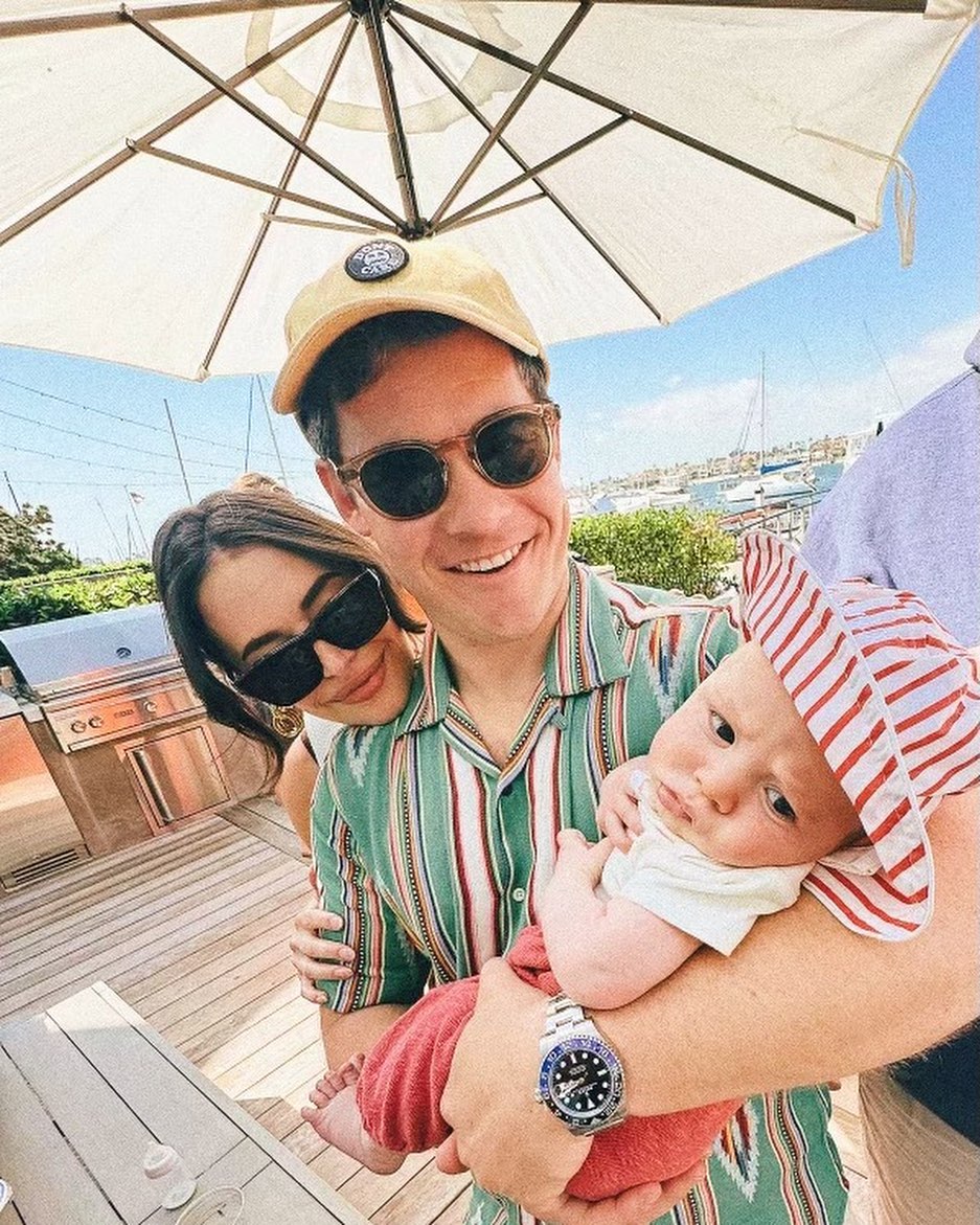 Adam Devine with his wife, Chloe Bridges, and their son, Beau