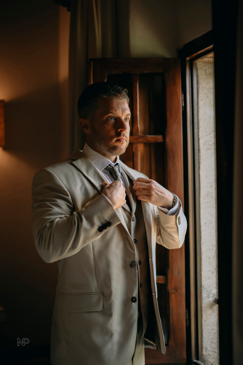 The dapper groom moments before walking down the aisle