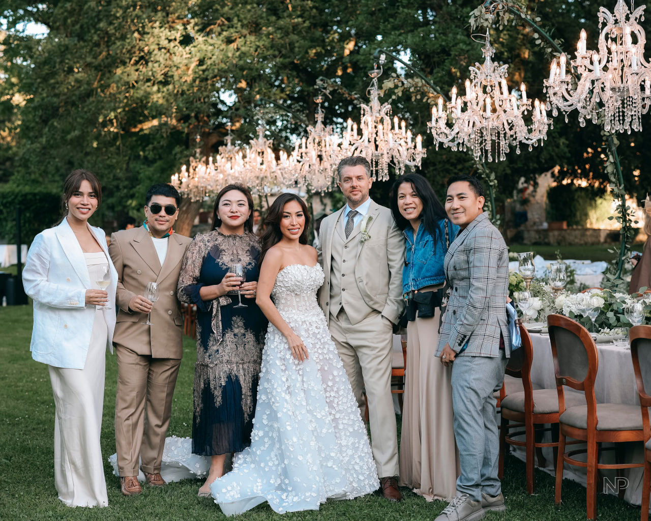 Karla Zulueta and Oliver Wildmore's all-star Filipino team present in their Tuscany wedding: From left to right: Mariah Santos, Vien Nueva, Charisse Tinio, the couple, Amanda Tirol, Gideon Hermosa