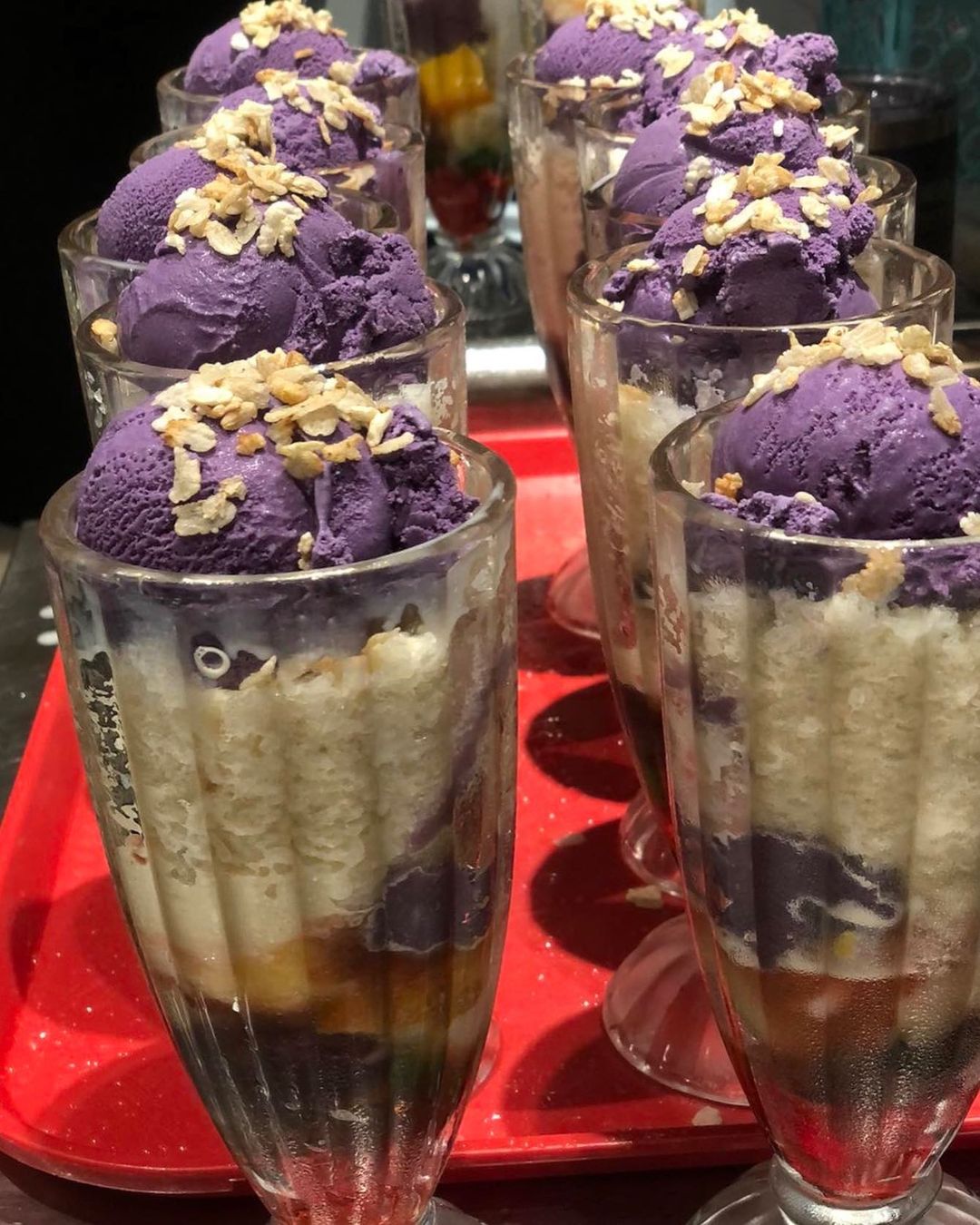 TOP LEFT: Sinigang na Sugpo. TOP RIGHT: Adobong Pusit. BOTTOM LEFT: Ox Tongue Asado. BOTTOM RIGHT: Milky Way's famous Halo-Halo.