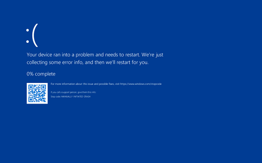 A Windows blue screen as a result of the error