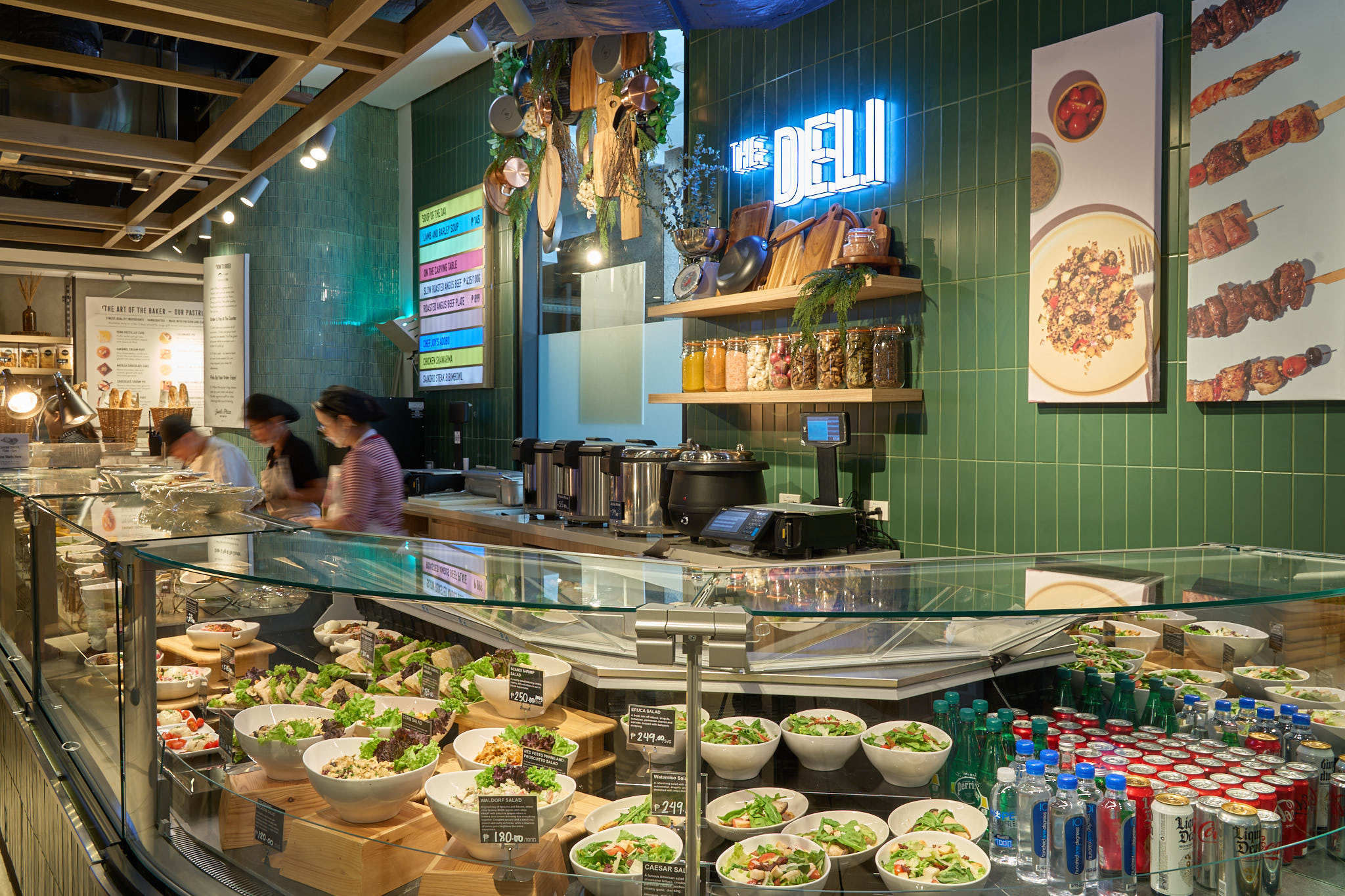 Inside Joel's Place in Glorietta. TOP LEFT: The Juicer counter; TOP RIGHT: The Fishmonger counter; BOTTOM: The Deli counter.
