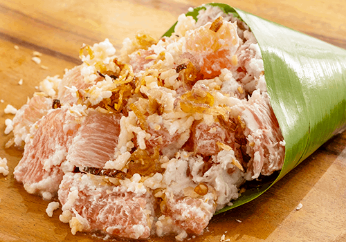 TOP LEFT: Mesa's award-winning Crispchon. TOP RIGHT: Pomelo Salad. BOTTOM LEFT: Laing 2 Ways. BOTTOM RIGHT: Tinapa Rice.