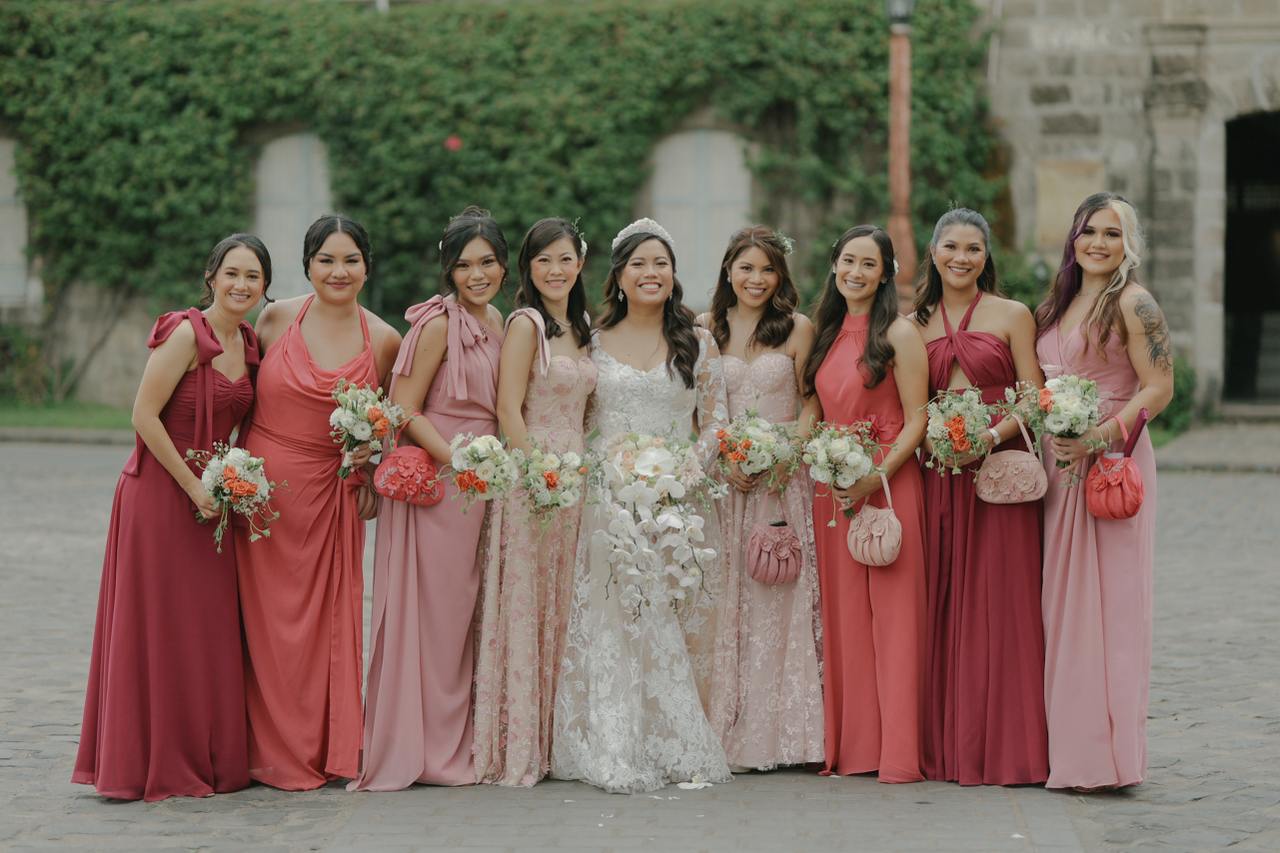 The bride tribe in pink hued gowns