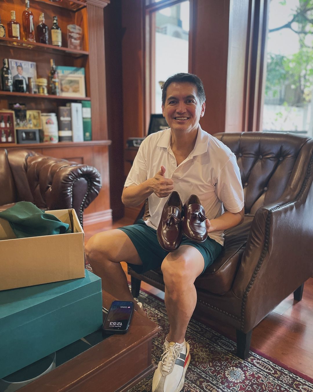 LEFT: Franz Pumaren with his custom shoes from R.E. Craftsman. RIGHT: Custom canvas-leather loafers