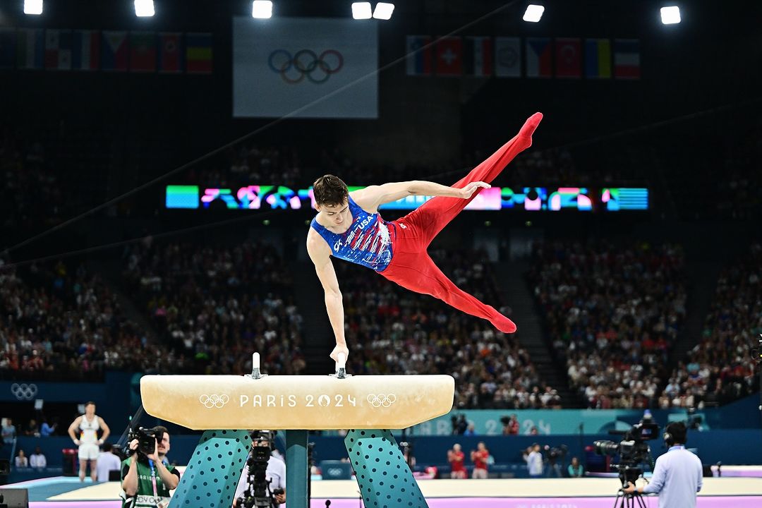Nedoroscik on the pommel horse at the 2024 Paris Olympics