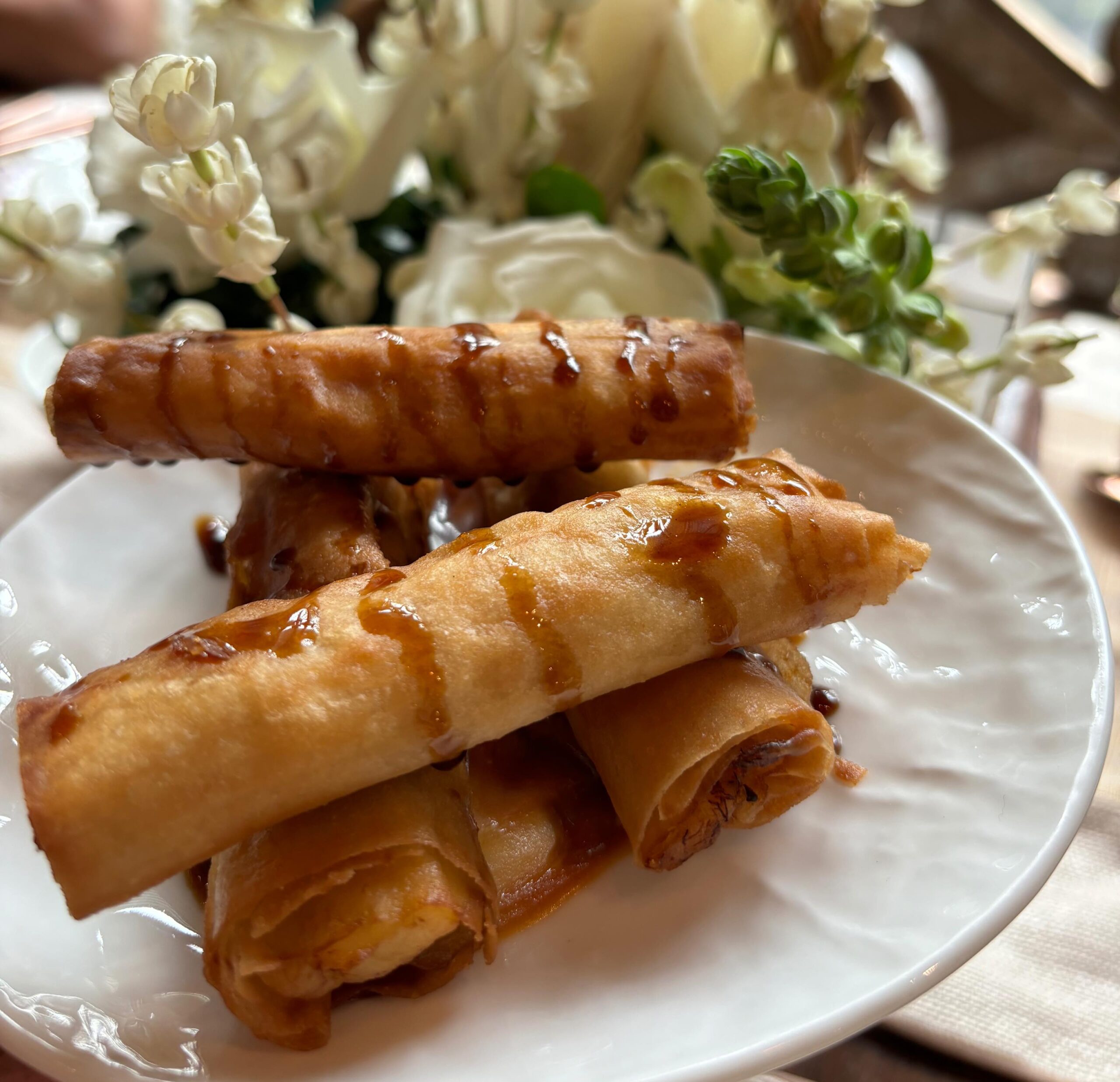 Turon with caramel sauce