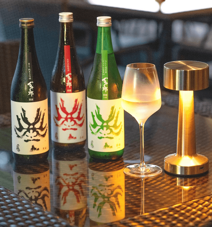 Hyakujuro Black Face, Red Face, and Green Face sake