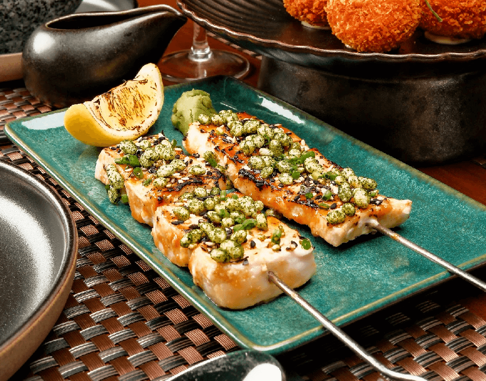 The Binchotan skewers. RIGHT: Blue Marlin/LEFT: Chicken