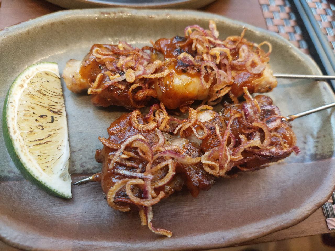 The Binchotan skewers. RIGHT: Blue Marlin/LEFT: Chicken