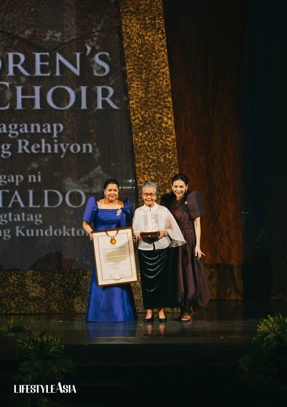 L-R, TOP TO BOTTOM: Conductor Alma Taldo (on behalf of Loboc Children's Choir); Renato Lucas (on behalf of Oscar Yatco); Anton Huang (on behalf of Nedy Tantoco); Marilyn Gamboa. 