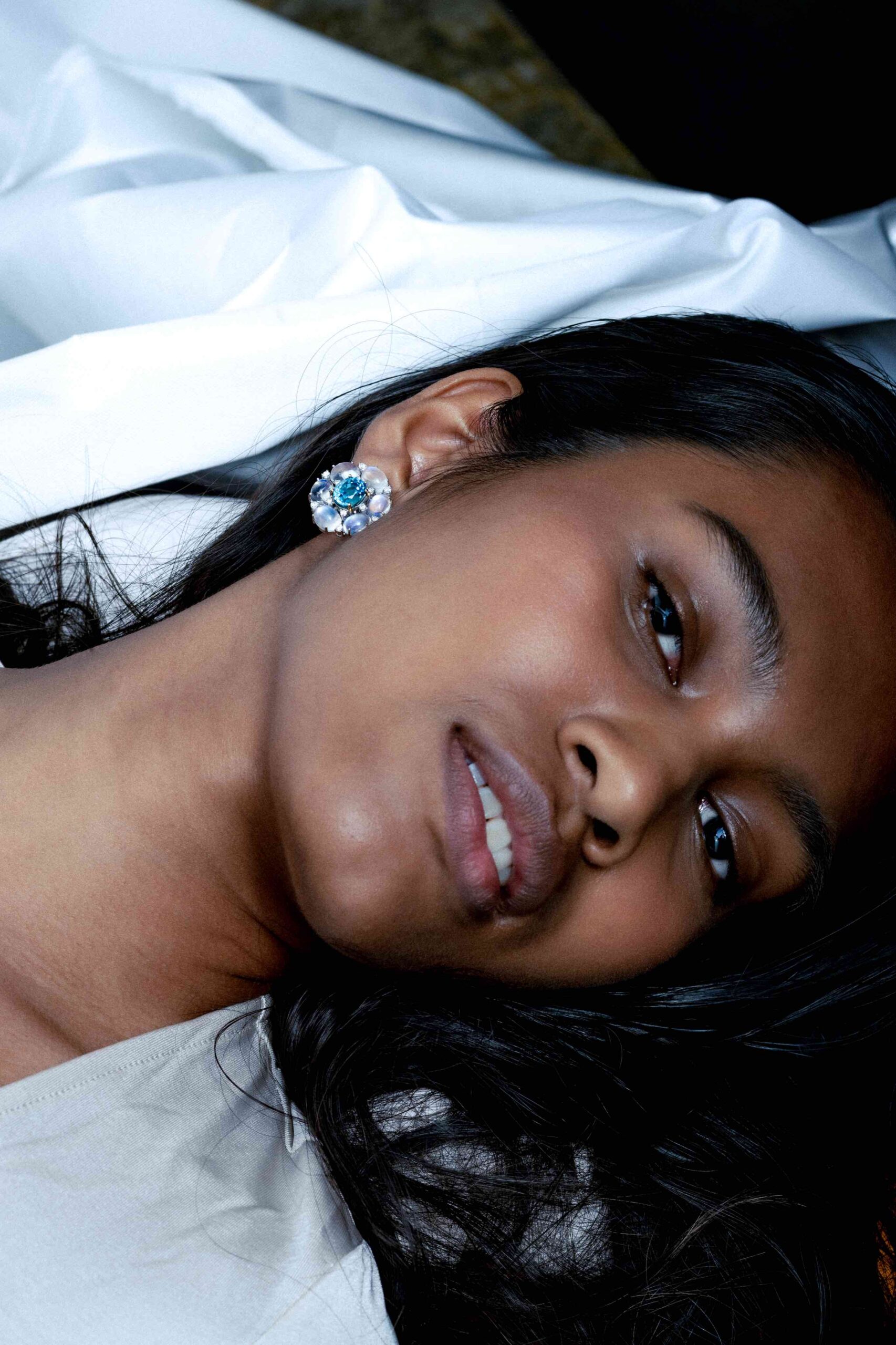 Fine blue moonstone and zircon earrings by Paul Syjuco